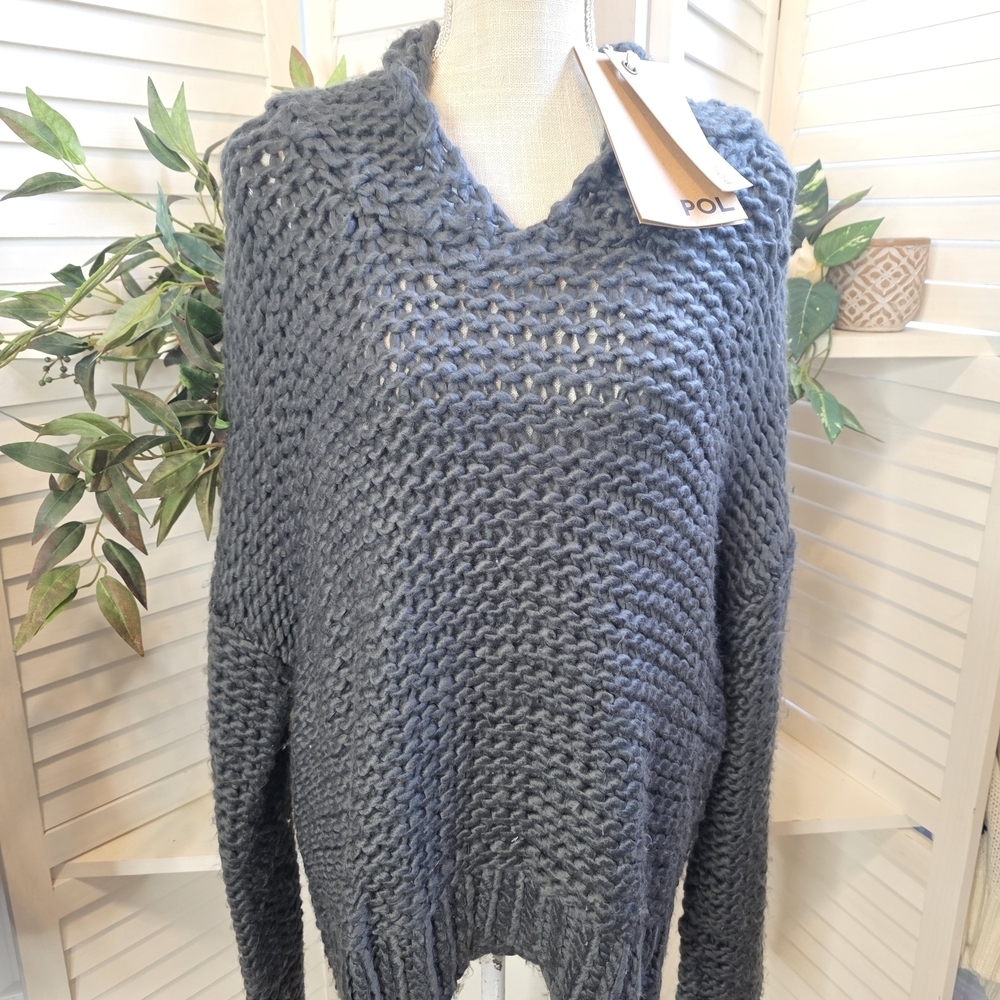 POL Women's Charcoal V-Neck Sweater